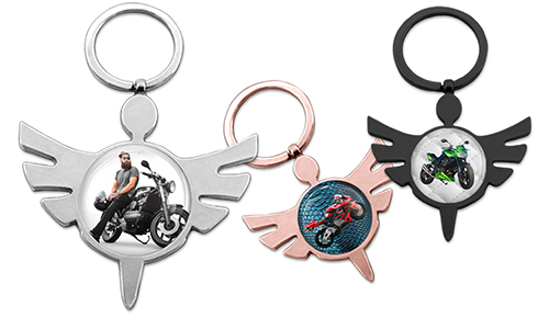 ¡Llavero de ángel personalizado con foto de la moto y su dueño!