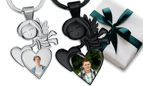 Guardian angel keychain with your photo in a heart