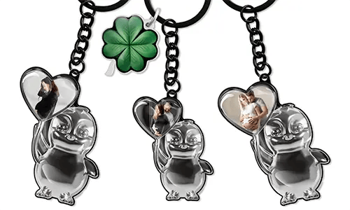 Personalisierter Pinguin-Herz-Schlüsselanhänger mit Foto – Niedliches Geschenk für werdende Eltern