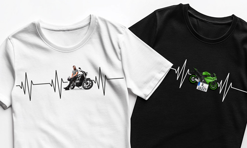 Camiseta personalizada para un motorista con foto de su moto y matrícula