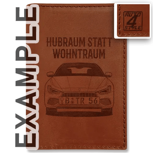 Vehicle document holder leather engraved