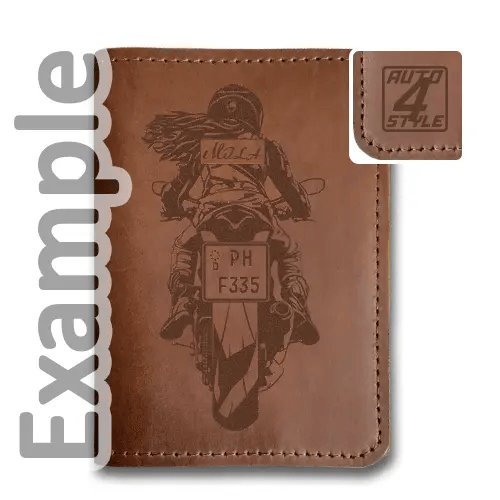 Vehicle document holder motorcycle leather engraved