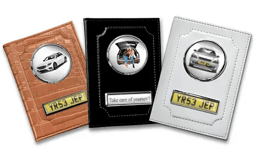 Standard car document holder with car/photo and license plate for your best friends