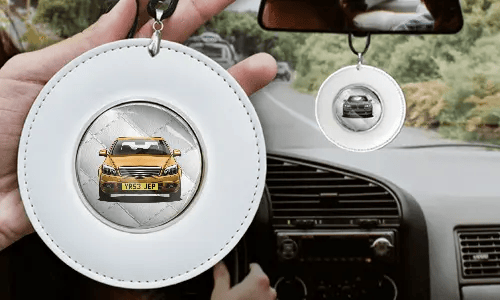Autospiegelanhänger Rund - Weißes Leder