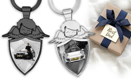 Personalised angel keychain shield - gift for your dad