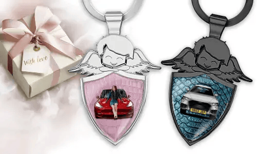 Guardian angel keychain with your girlfriend's vehicle