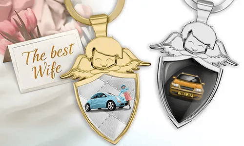 Personalised angel keychain shield - gift for your wife
