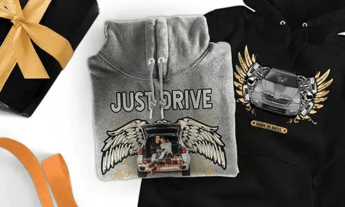 Personalized hoodie with car motif for your wife