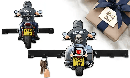 Soporte para llaves de moto para tu papá - el mejor regalo con su nombre y matrícula