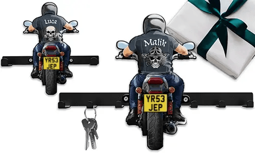 Einzigartiger Motorrad-Schlüsselhalter-Wand für deinen Ehemann - sein Name und Kennzeichen