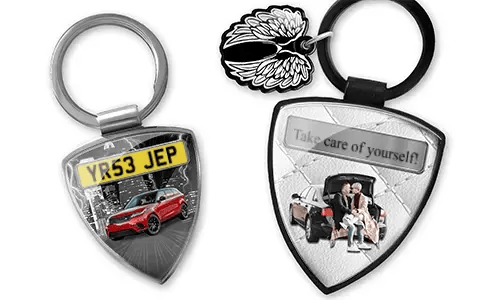 Personalized shield keychain for couples