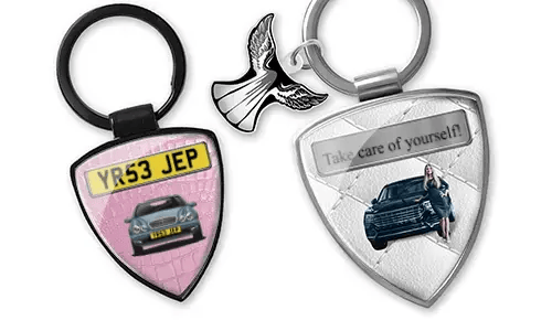 Personalized women's shield keychain