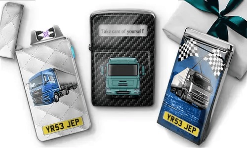 Personalized truck-themed lighters and custom truck accessories.