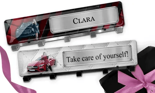 Luxury keyholder-wall with car picture and photo of your girlfriend as a great gift