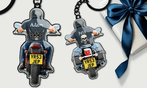 Porte-clés moto avec nom et plaque d'immatriculation pour meilleurs amis