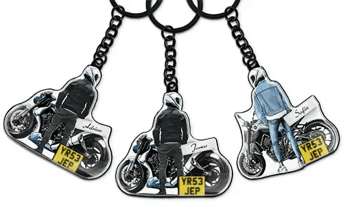 Gepersonaliseerde motorfiets-sleutelhanger met naam