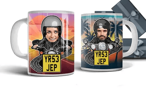 Personalisierte Tasse mit Motorradfahrer
