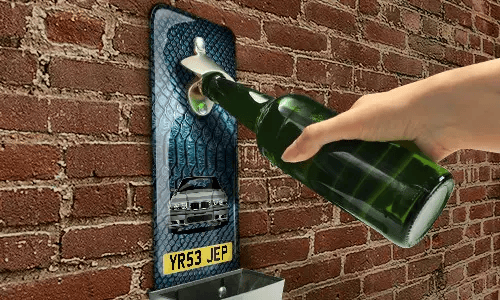 Abrebotellas de pared con atrapador de tapones