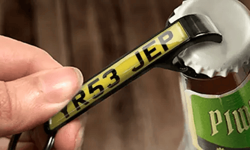 bottle opener keychain with license plate