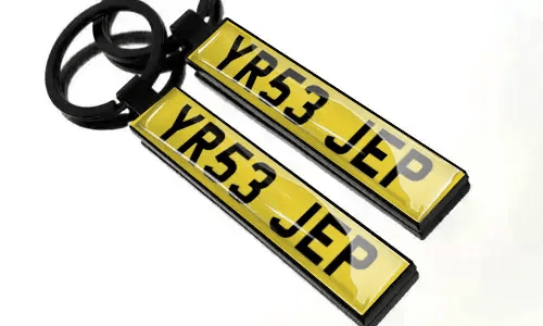 Plate number keychains with black key rings