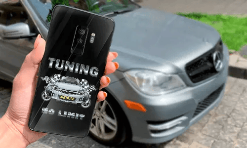 individuelle handyhülle Tuning mit dem Wagen auf dem Hintergrund handyhülle individualisieren