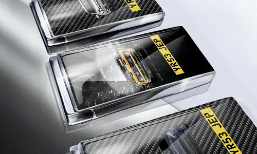 Three car-themed boxes with glossy finish: silver with car, black with cityscape and black car, red with car front