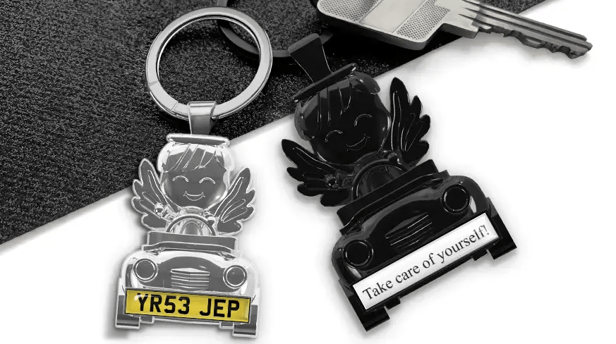 head-keychain-angel-in-car-license-plate-coated